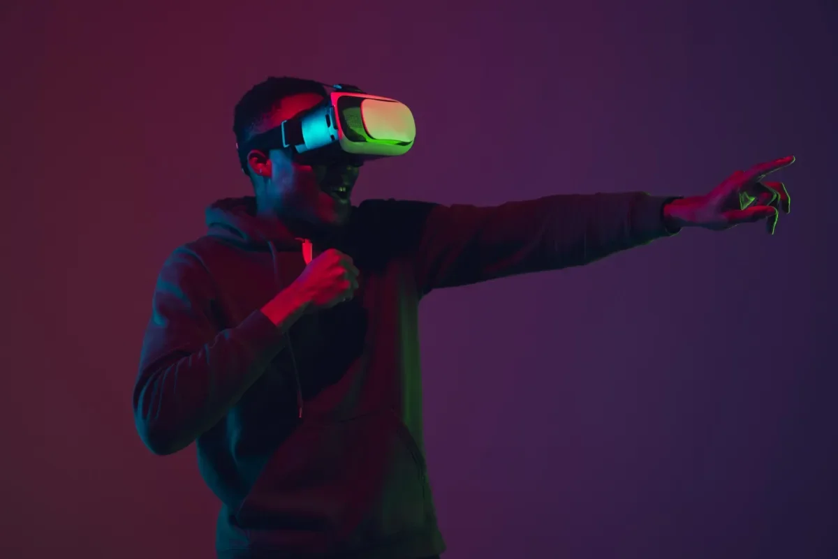 This image shows a man using a VR set