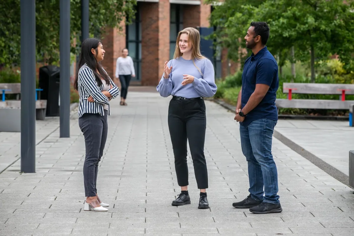 Image of students standing at the plaza on DCU Glasnevin