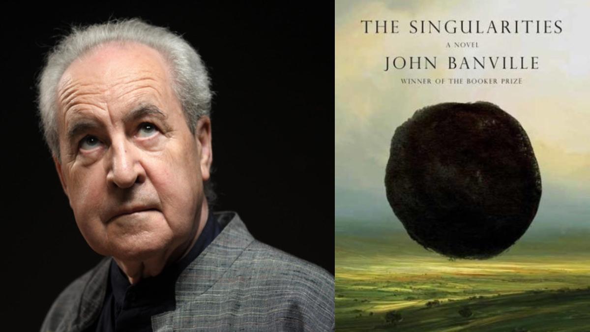 John Banville with book cover of Singularities