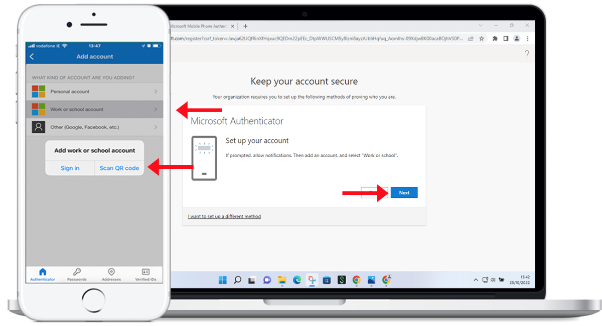 Choose add school or work account and then scan with QR code.
