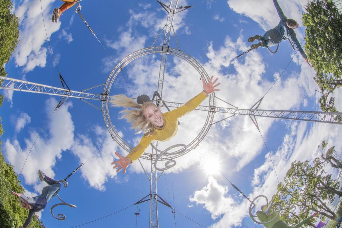 A picture of one of the Fidget Feet performers, taken from the ground level