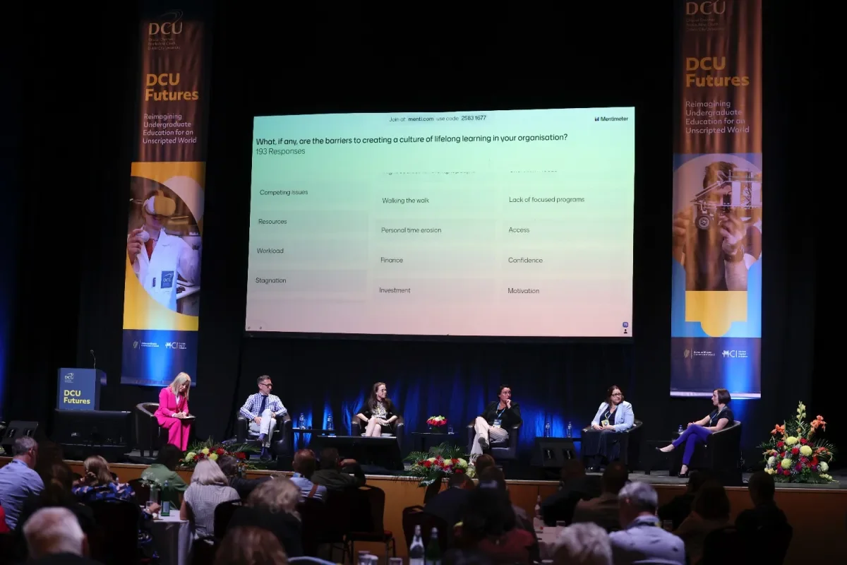 A panel discussion taking place at the DCU Futures Conference