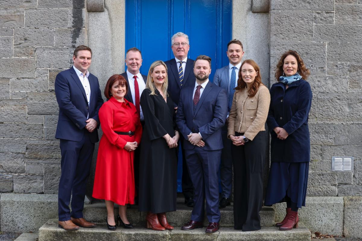 Seven Alumni Award winners with Prof Daire Keogh and Ross Munnelly