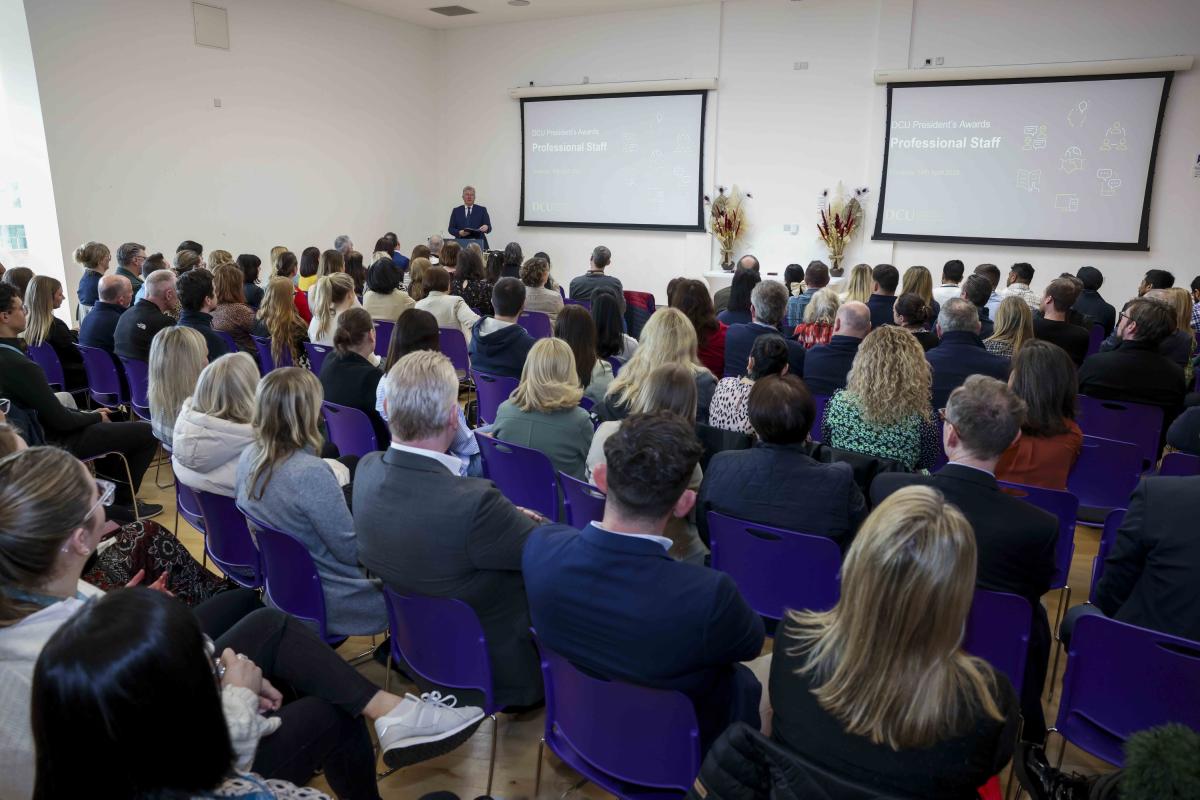 Wide shot of people attending the President's Awards for Professional Staff 2024