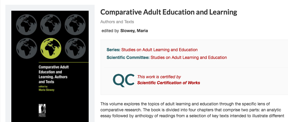 A book on Comparative Adult Education and Learning (forthcoming - 2018) edited by Professor Slowey now available