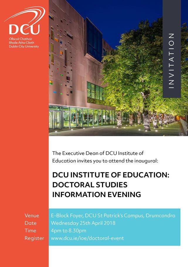 Invitation to Doctoral Studies Information Evening on 25th April 2018, DCU St Patricks Campus