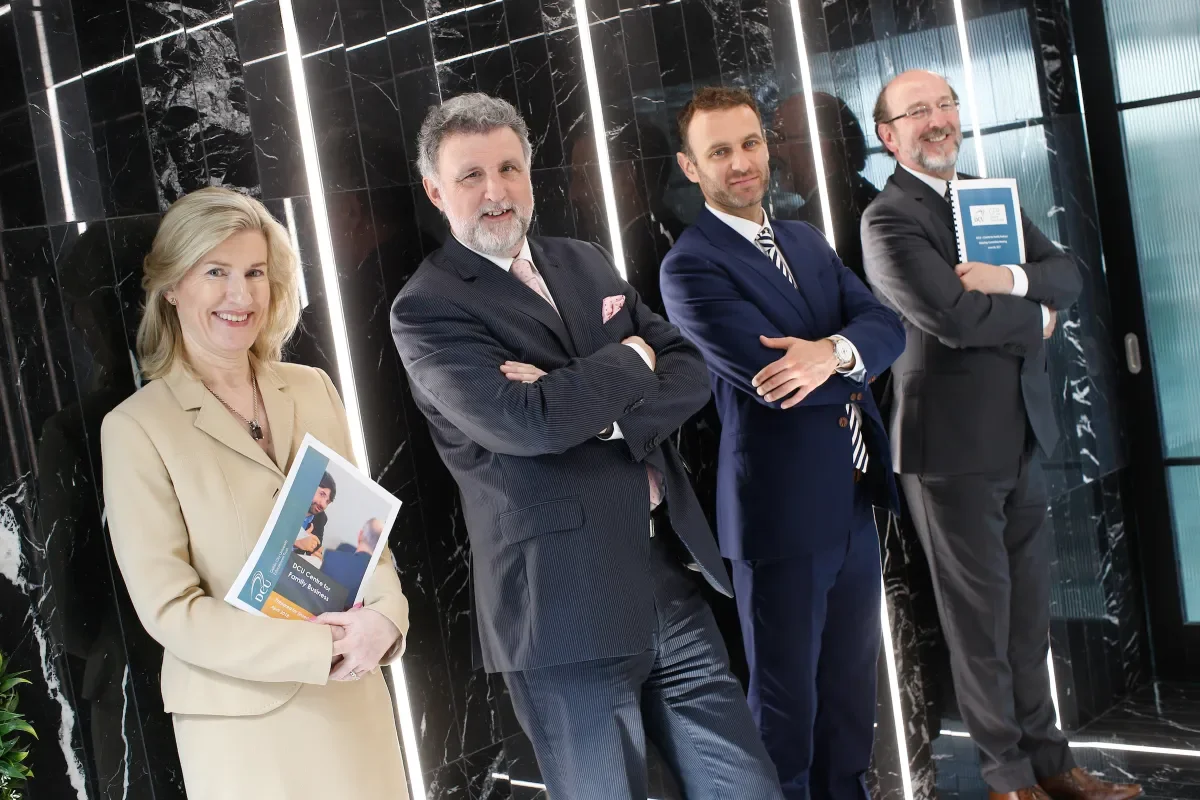 (L-R) Catherine Moroney, AIB; Paul Hennessy, PwC; Dr Eric Clinton, DCU Centre for Family Business; Prof. Brian MacCraith, DCU.
