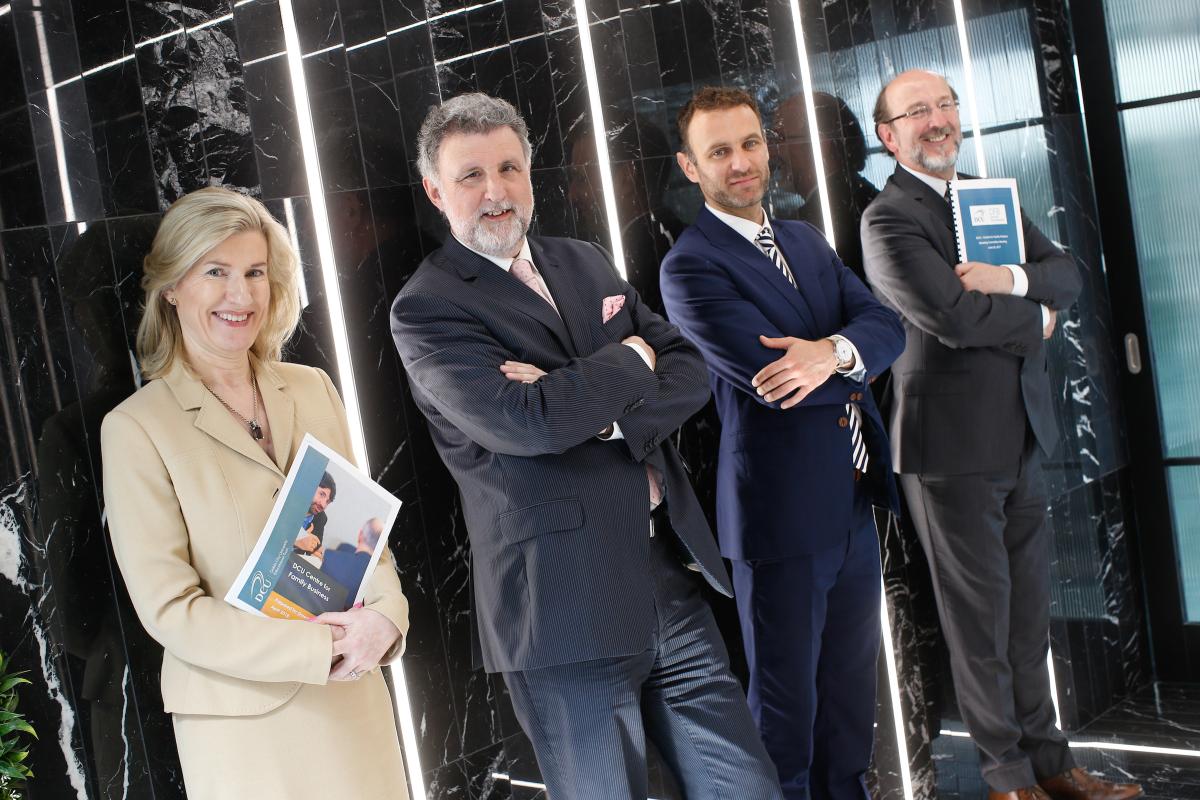 (L-R) Catherine Moroney, AIB; Paul Hennessy, PwC; Dr Eric Clinton, DCU Centre for Family Business; Prof. Brian MacCraith, DCU. 
