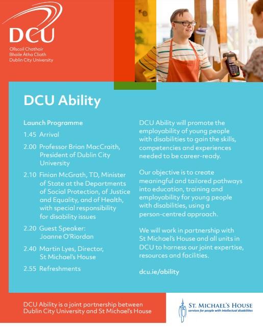 Launch of DCU Ability Programme by Minister of State for Disability Issues,  Finian McGrath TD