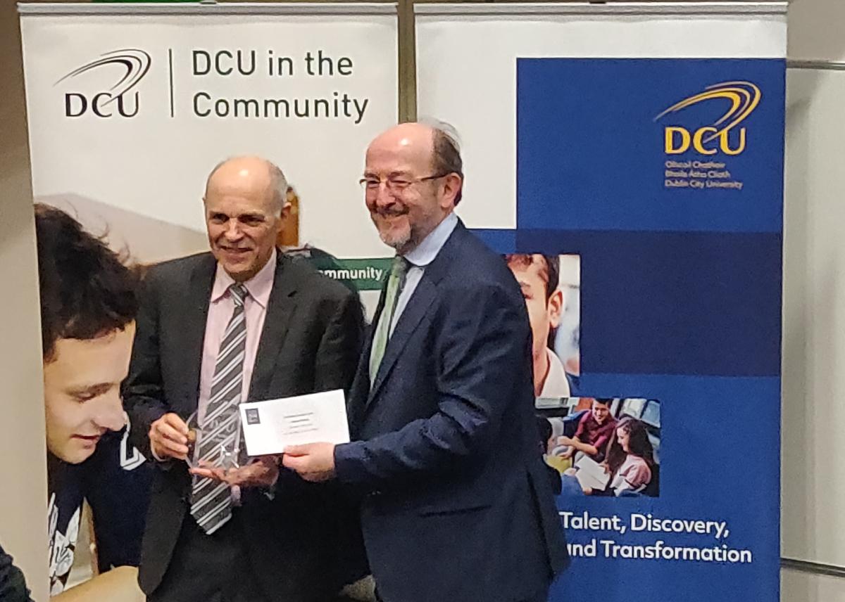 Professor Barry McMullin receiving a Special Merit Award from DCU President Brian McCraith