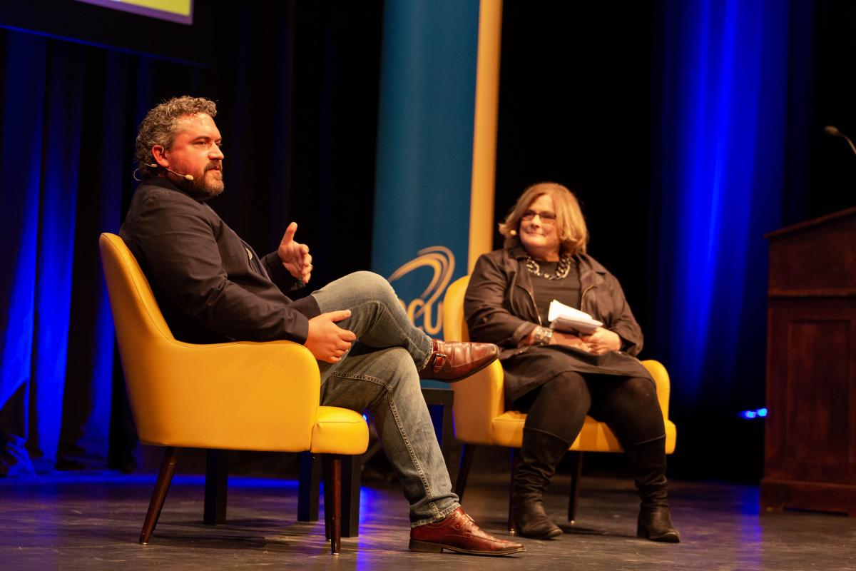 Cody Keenan, a senior advisor and chief speechwriter to US President Barack Obama, on stage for DCU 'Fireside Chats' series with