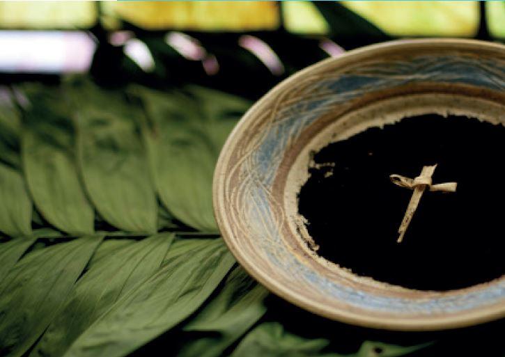 Image of ashes and a cross for Ash Wednesday