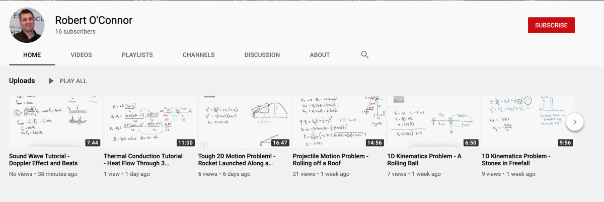 Dr. Rob O'Connor YouTube physics tutorial videos 