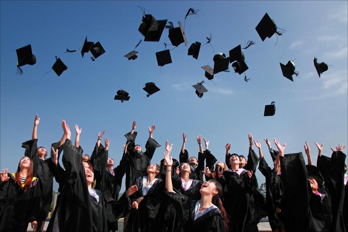 University graduates throw graduation caps