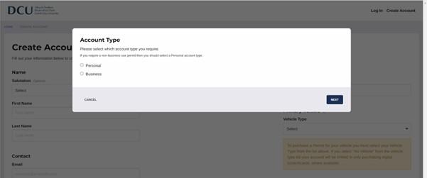 Shows screenshot from parking permit system illustrating step 2 selecting account