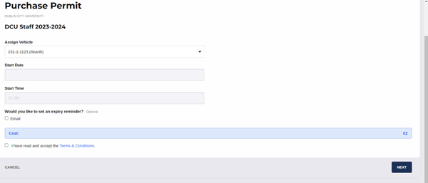 Shows screenshot from parking permit system for step 5 which involves obtaining permit