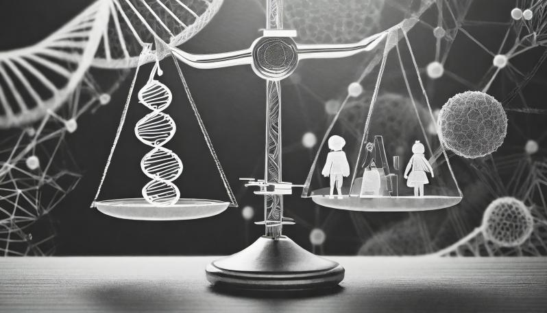 Science icons: DNA, mciro-organisms and a balance