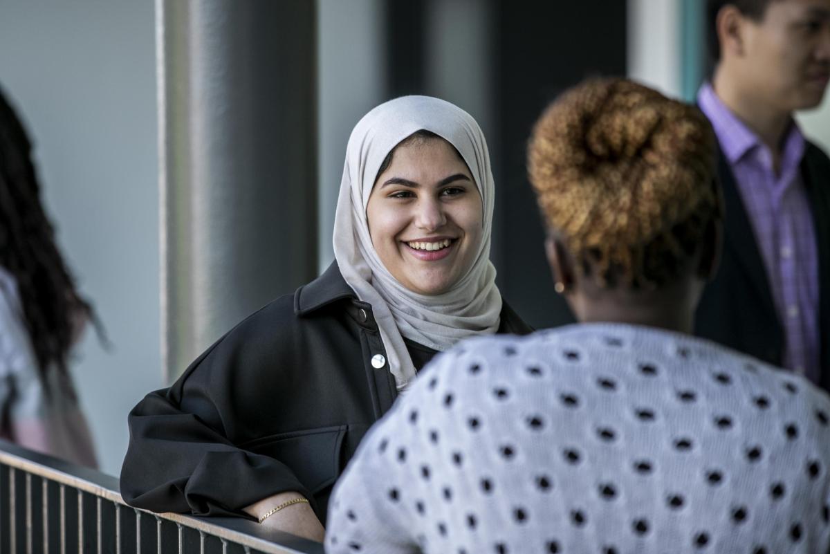 This image shows two female students chatting in DCU