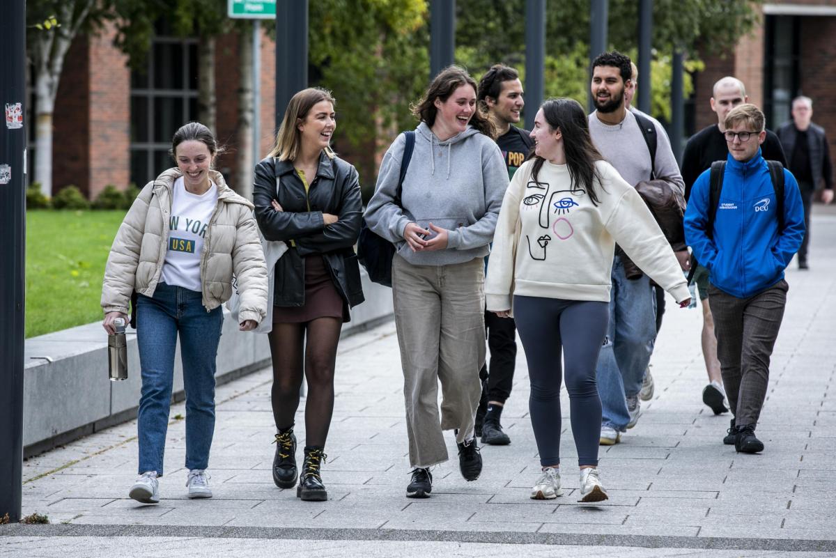 Shows students walking in DCU's Glasnevin campus