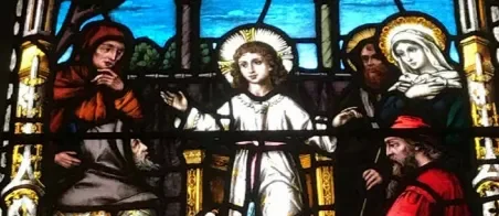 Jesus and friends on a stained glass window