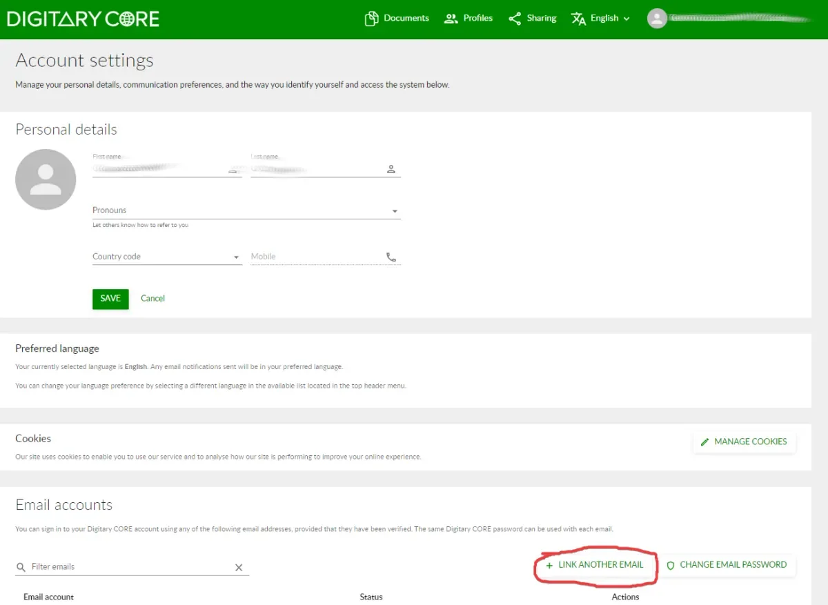 Click “Link another email”