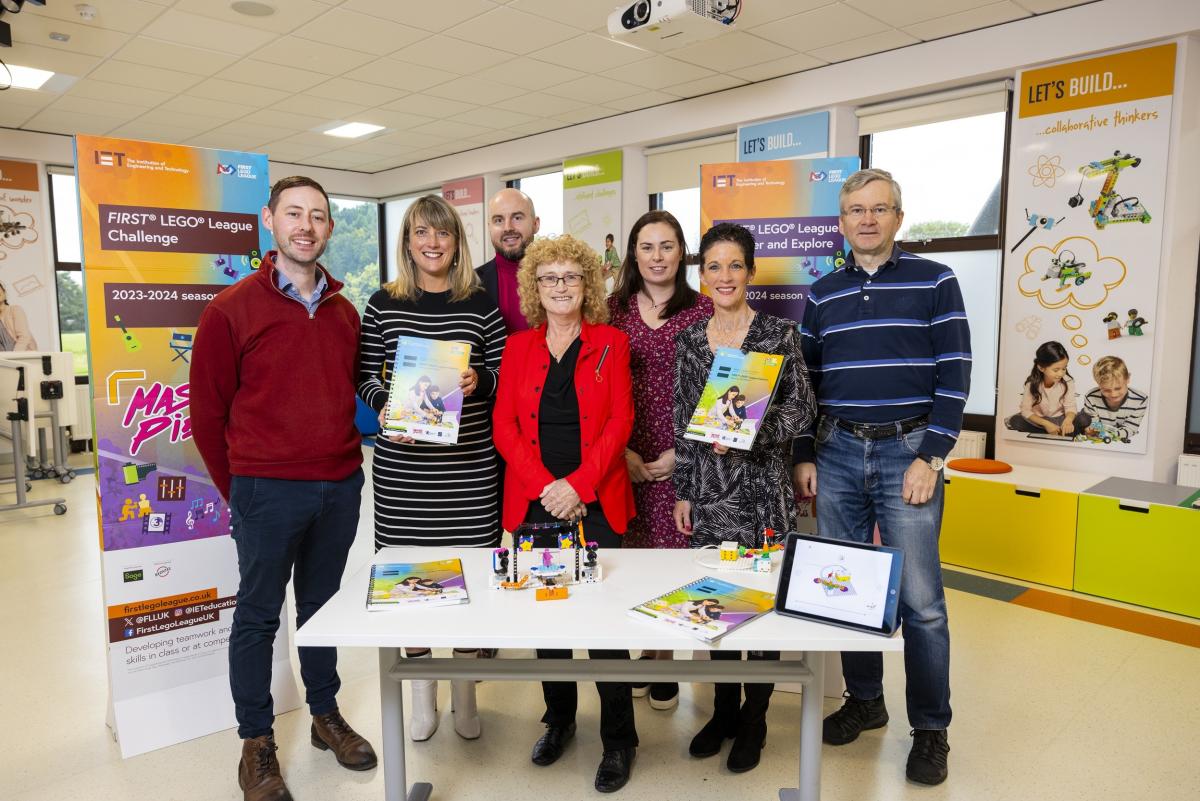 Shows group of people attending launch of DCU Lego League Explore Teacher Guide 