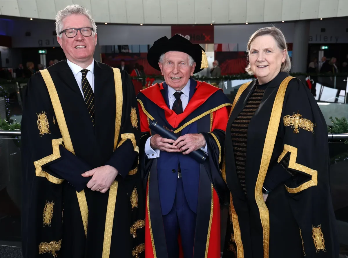 Shows Professor Daire Keogh, President of DCU, Dr Kenneth Milne, and Brid Horan, Chancellor DCU