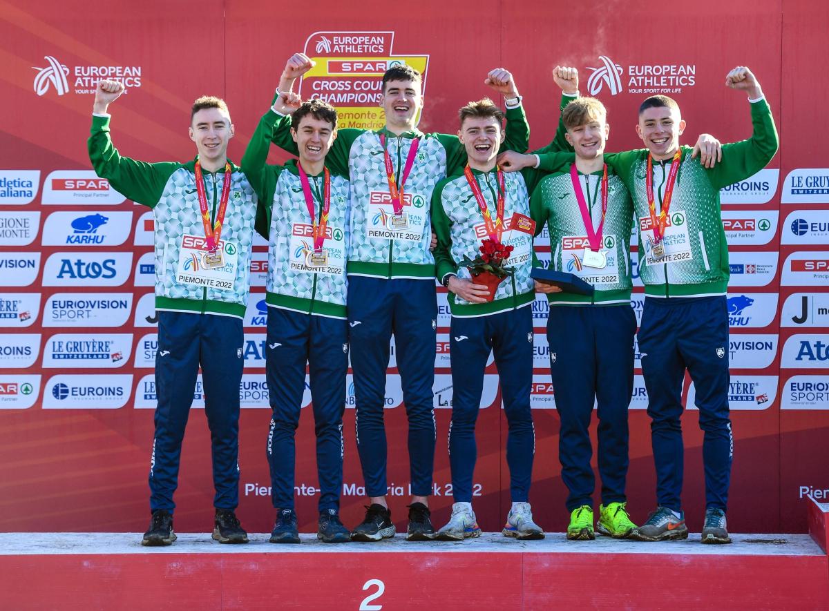 Members of the Irish U20 team - including DCU's Sean McGinley - at the European Championships 2022. Pic courtesy of Sportsfile