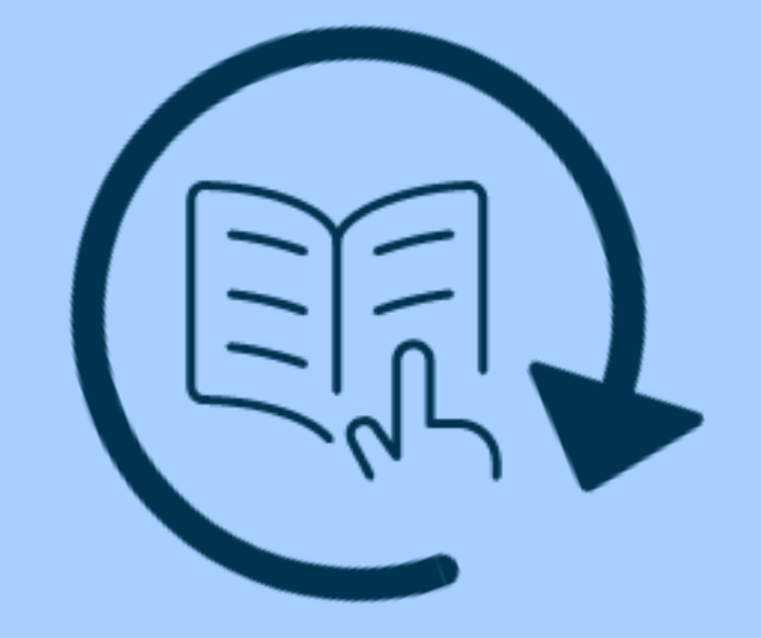graphic of hand over open book surrounded by an arrow