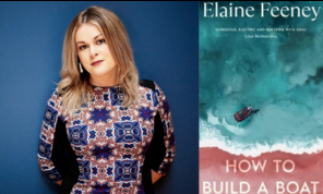 Author image of Elaine Feeney beside cover of book "How to Build a Boat"
