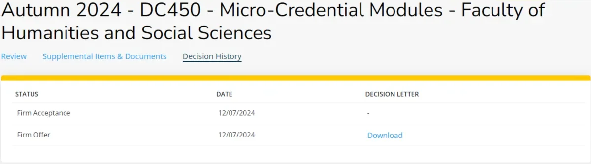 Application documents screen