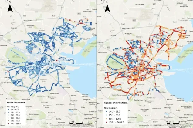 Hotspot map of pollution in Dublin.