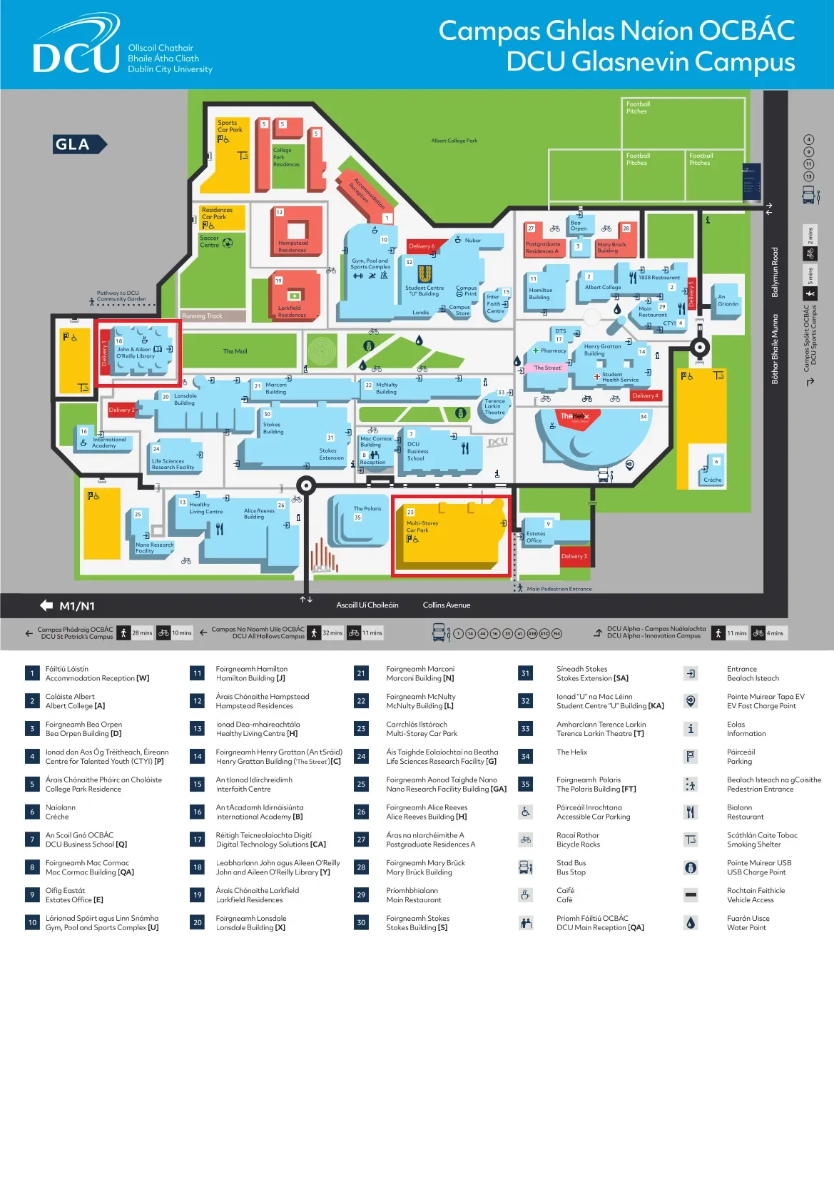 Shows a map of the DCU Glasnevin campus