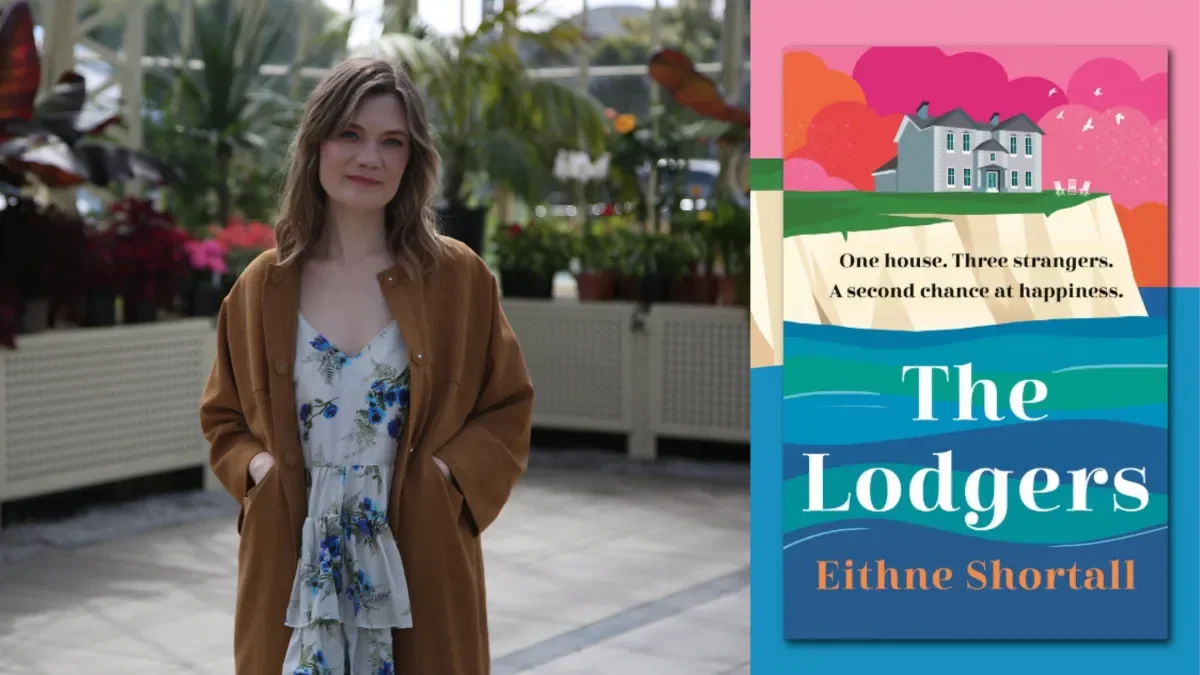 Image of Author Eithne Shortall and picture of cover of her book 'The Lodgers'