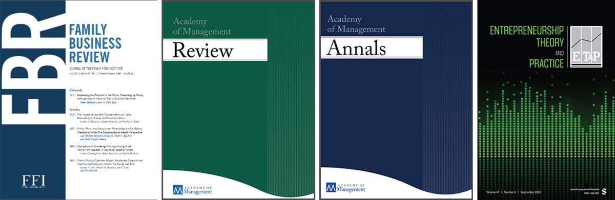 Our publications have appeared in leading international journals, including (L-R): Family Business Review, Academy of Management Review, Academy of Management Annals and Entrepreneurship Theory and Practice.