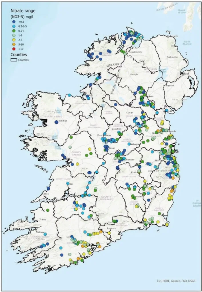 DCU Water: Figure 6. Nitrate ranges recorded across the country during the 2022 WaterBlitz