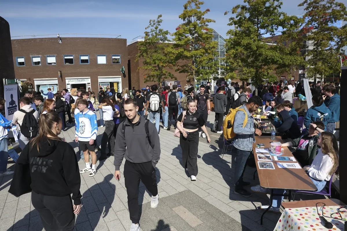 Students on DCU Glasnevin campus during Clubs and Societies Fair