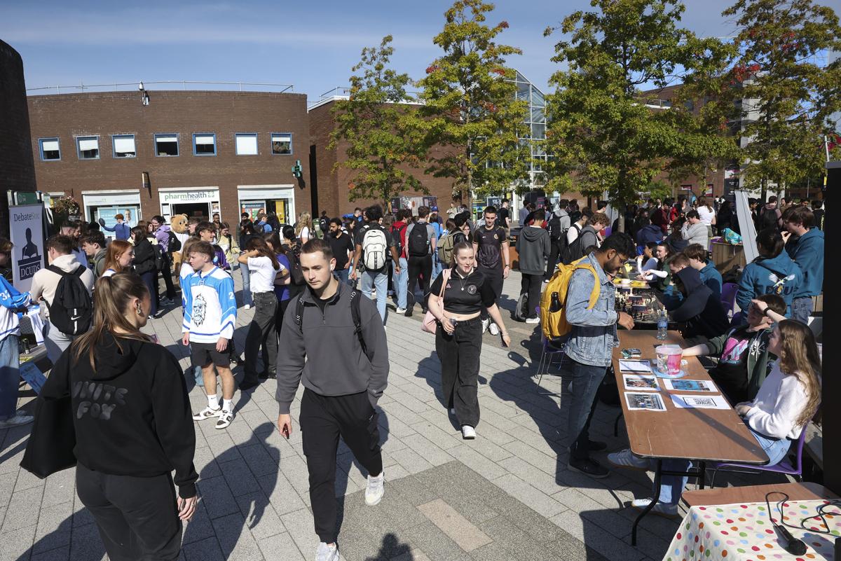 Students on DCU Glasnevin campus during Clubs and Societies Fair