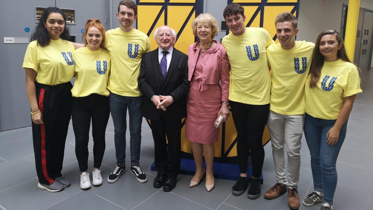 President Michael D Higgins and Sabina Higgins meet students at the opening of the U at DCU
