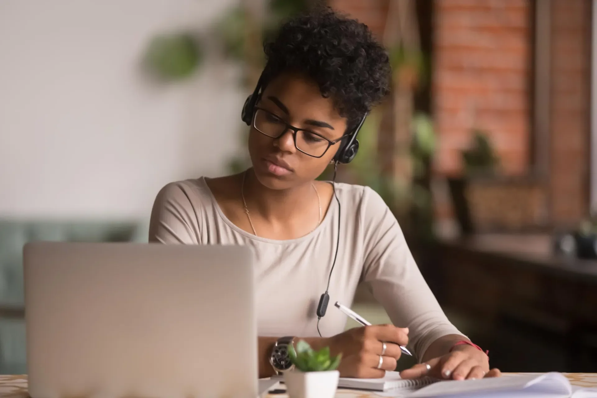 female student working at computer