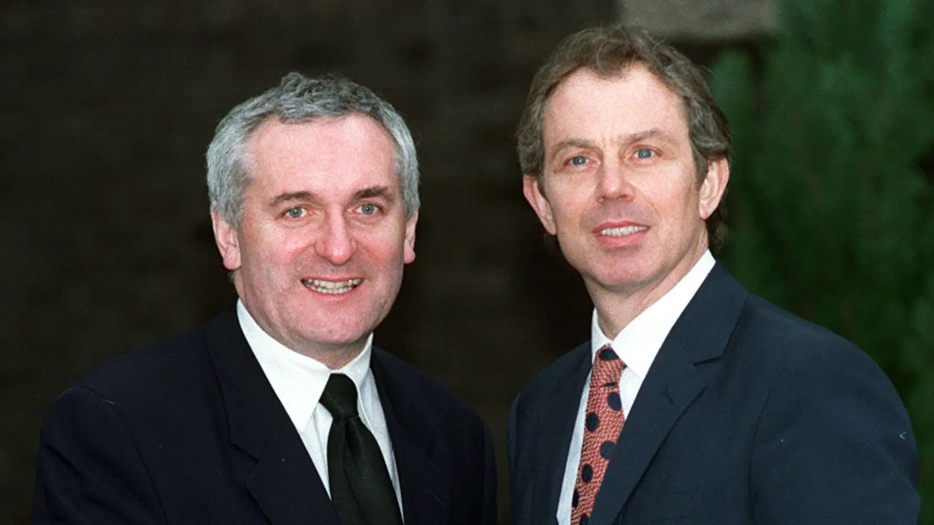 Bertie Ahern and Tony Blair at signing of Good Friday (Belfast) Agreement in 1998