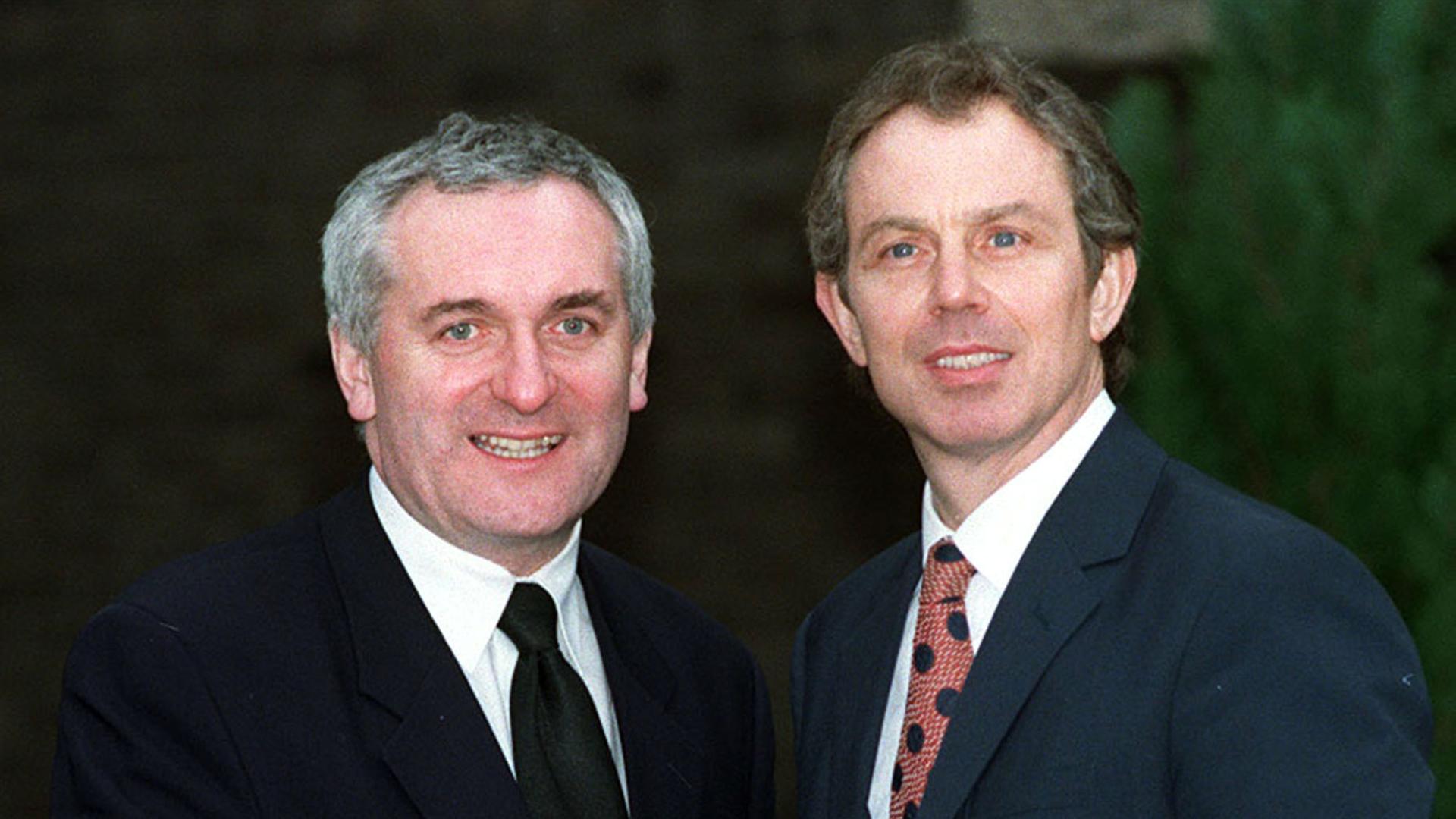 Bertie Ahern and Tony Blair at signing of Good Friday (Belfast) Agreement in 1998