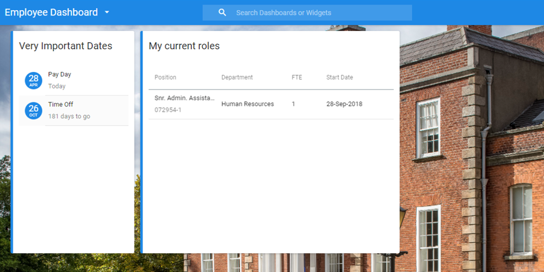 Screenshot from dashboard of Core HR 