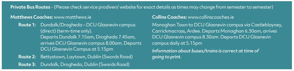 private bus routes to DCU