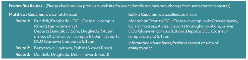 private bus routes to DCU