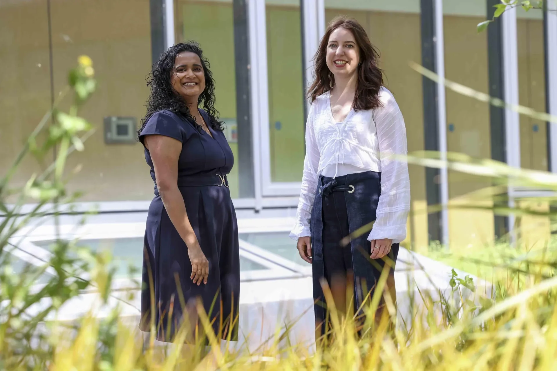 Shows Dr Arpita Chakraborty and Carmel Nolan on campus at DCU