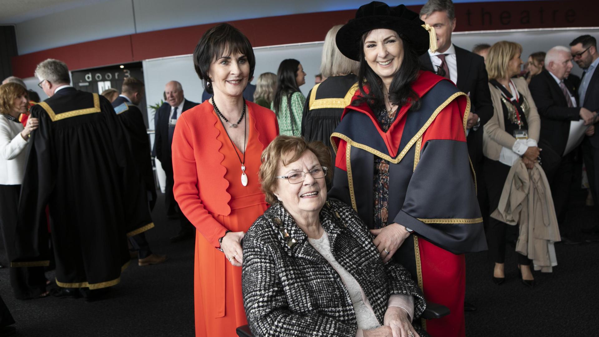 Moya Brennan celebrates her honorary doctorate with her mother 'Baba' and sister Enya