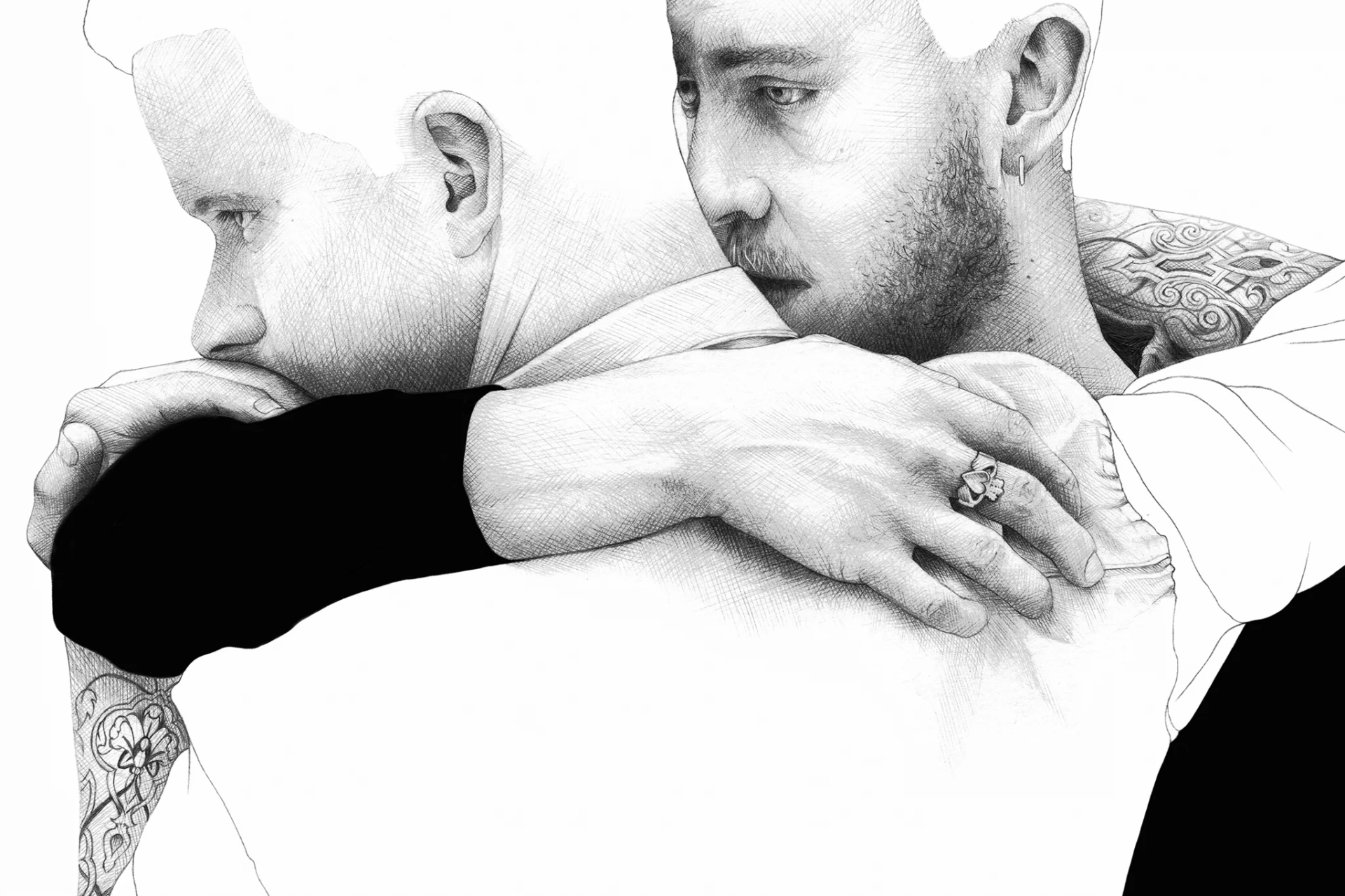 Shows Joe Cashin's marriage equality mural of two men embracing