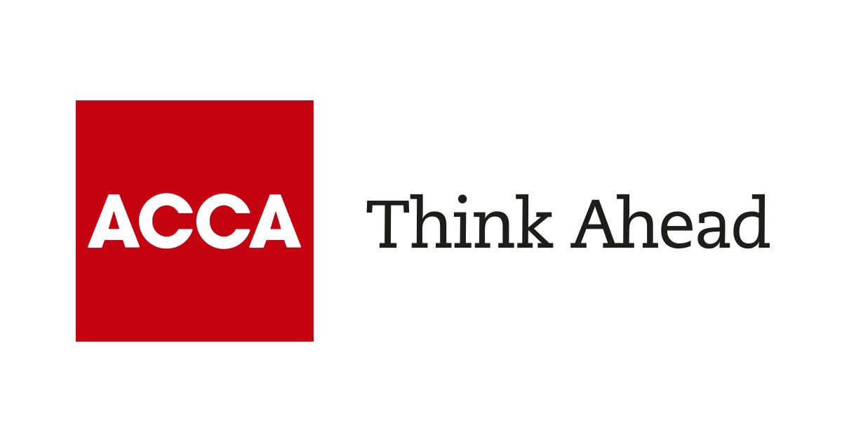ACCA in a red box with the words Think Ahead next to it 