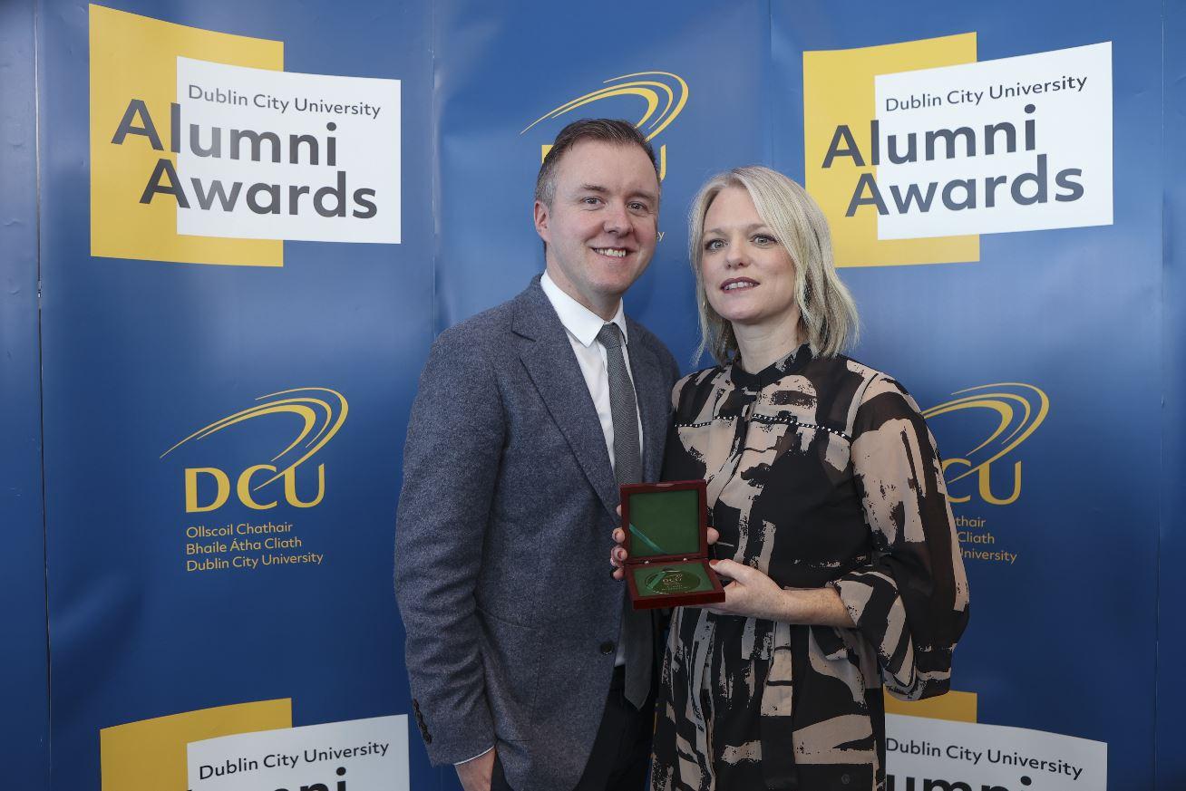 Cleona Ní Chrualaoi, producer of An Cailín Ciúin, pictured with her husband, director Colm Bairéad, at the DCU Alumni Awards